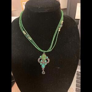 green Faux Emerald Antique Looking Necklace